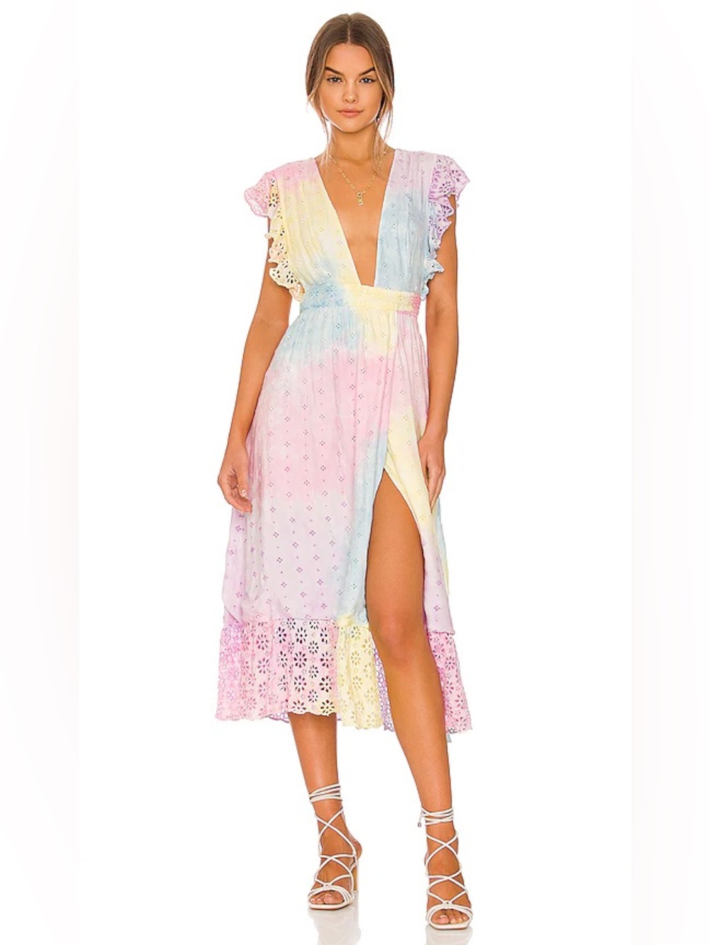 Majorelle x Revolve Mistwood Wrap Midi Dress in Pastel Multi Tie Dye